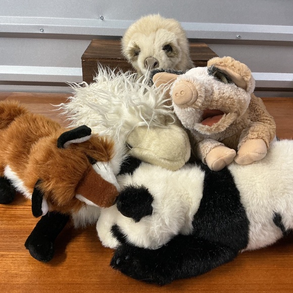 Folkmanis Hand Puppets Lot Of 5 Panda Red Fox Grunting Pig  Baby Sloth Sheep - Picture 1 of 14